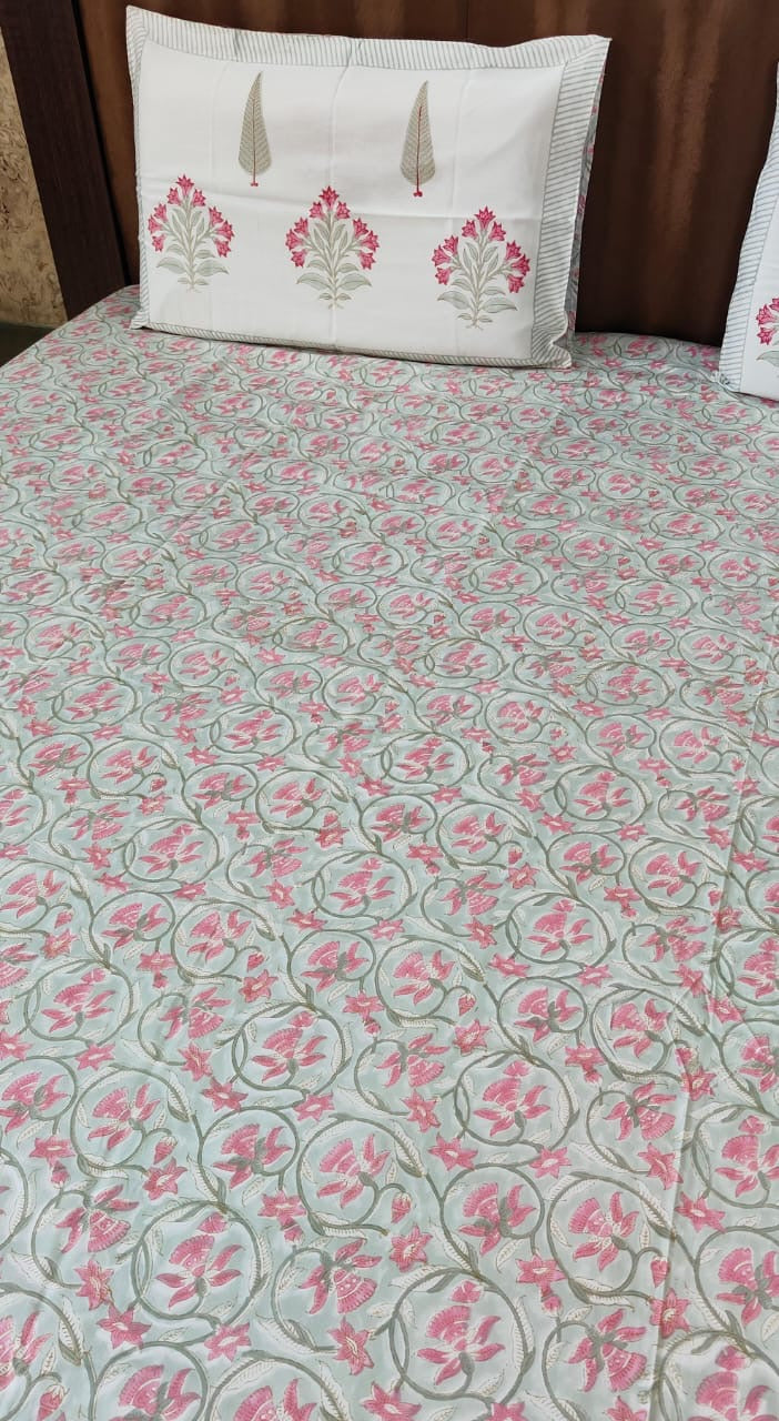 Sage & pink Floral Bedsheet