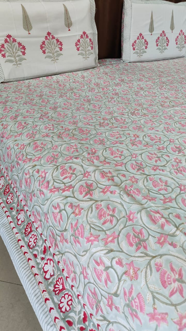 Sage & pink Floral Bedsheet