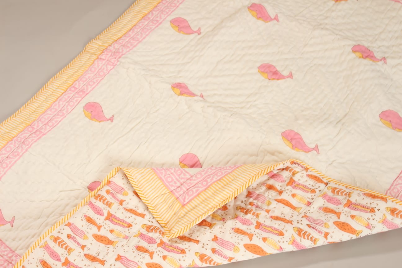 🐳 Pink Whale Wonders Reversible Baby Quilt