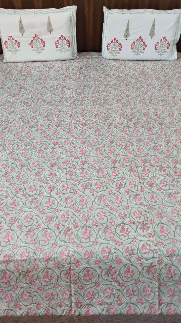 Sage & pink Floral Bedsheet