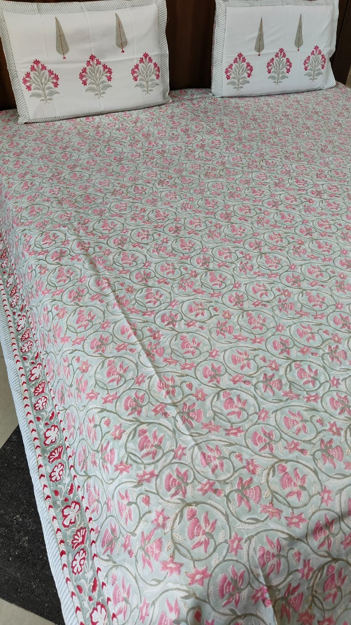 Sage & pink Floral Bedsheet