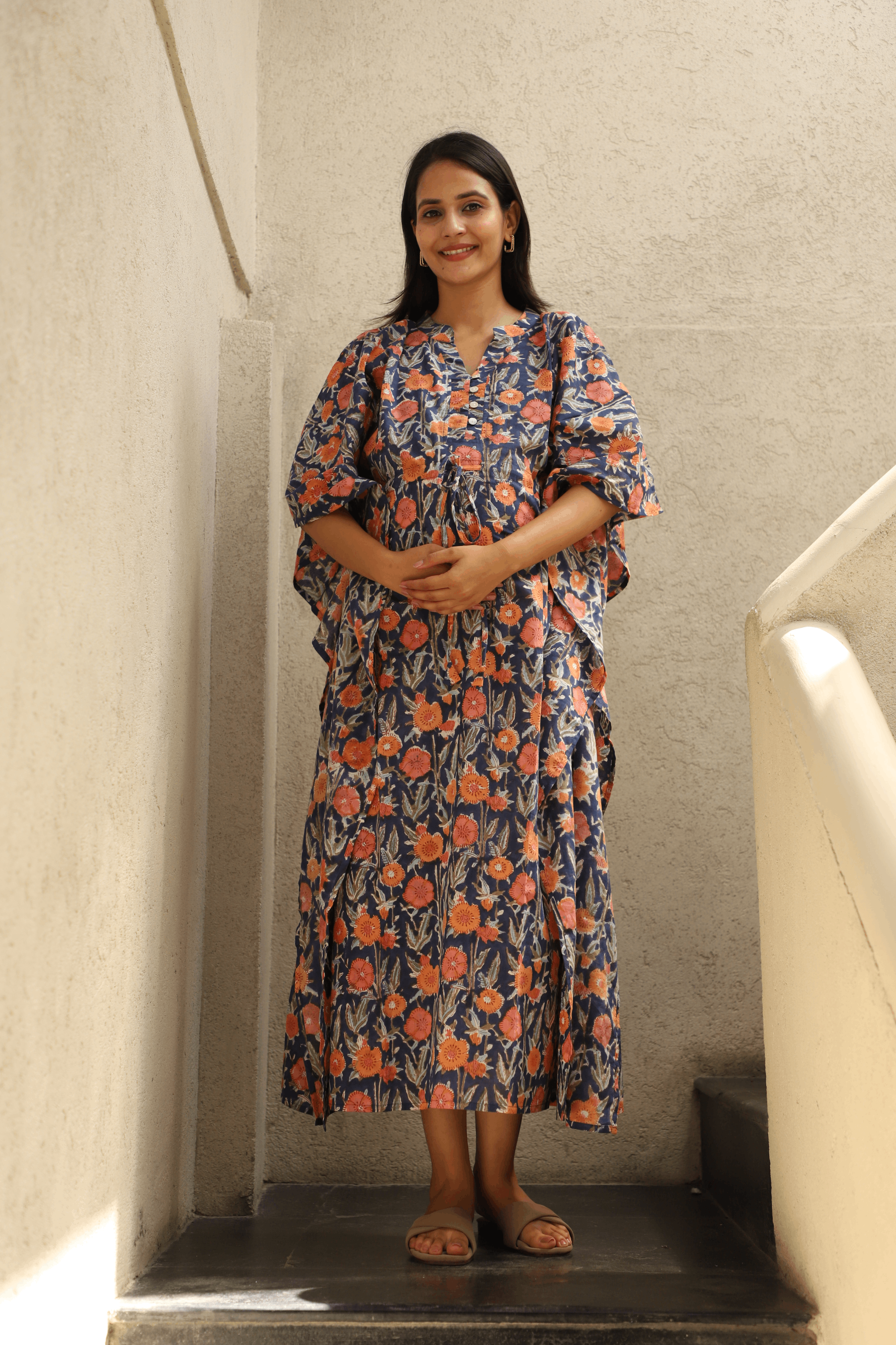 Indigo Bloom Feeding-Friendly Kaftan