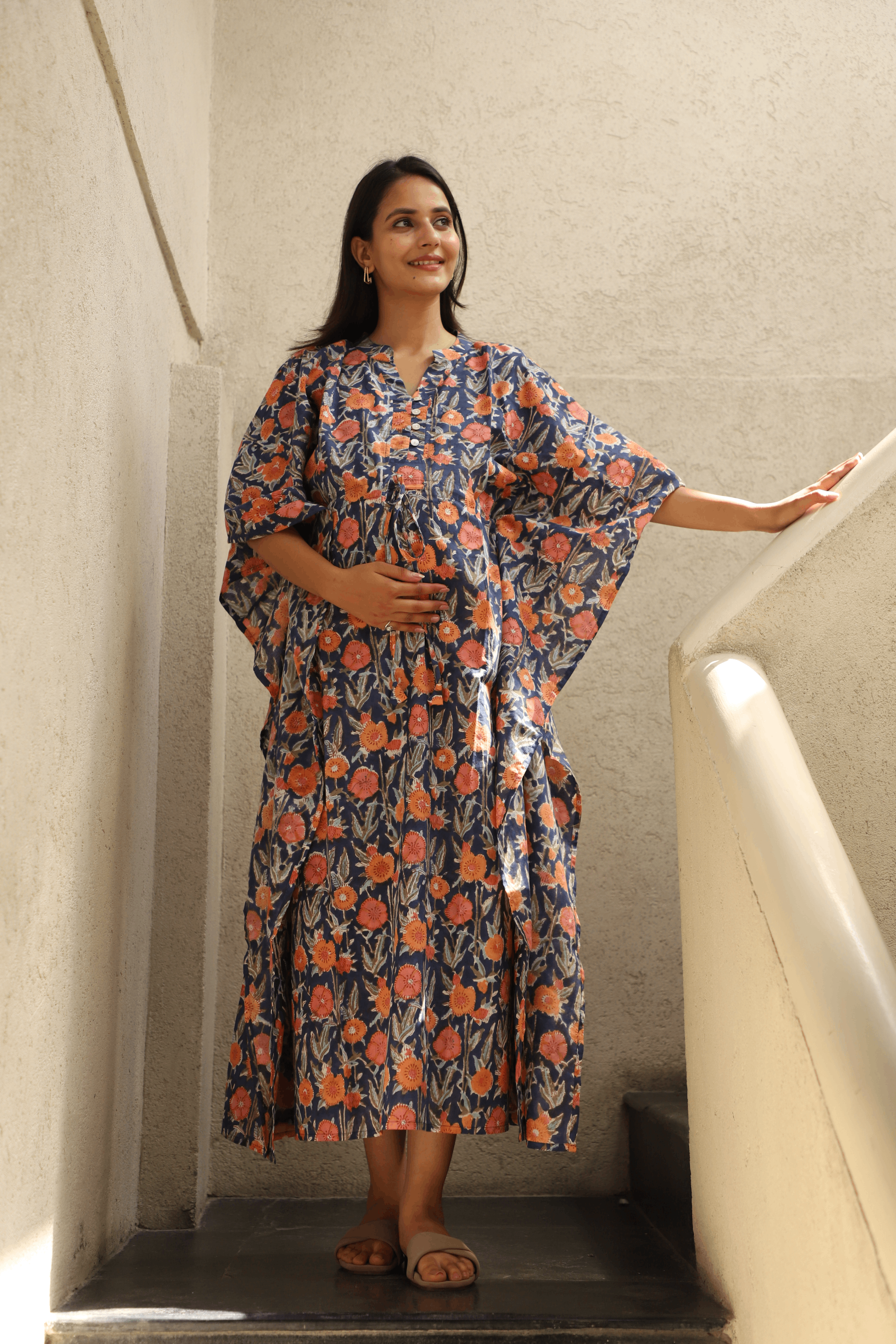 Indigo Bloom Feeding-Friendly Kaftan