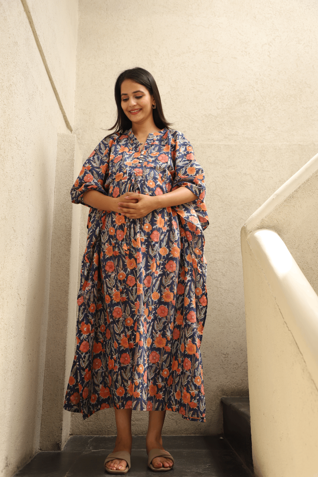 Indigo Bloom Feeding-Friendly Kaftan