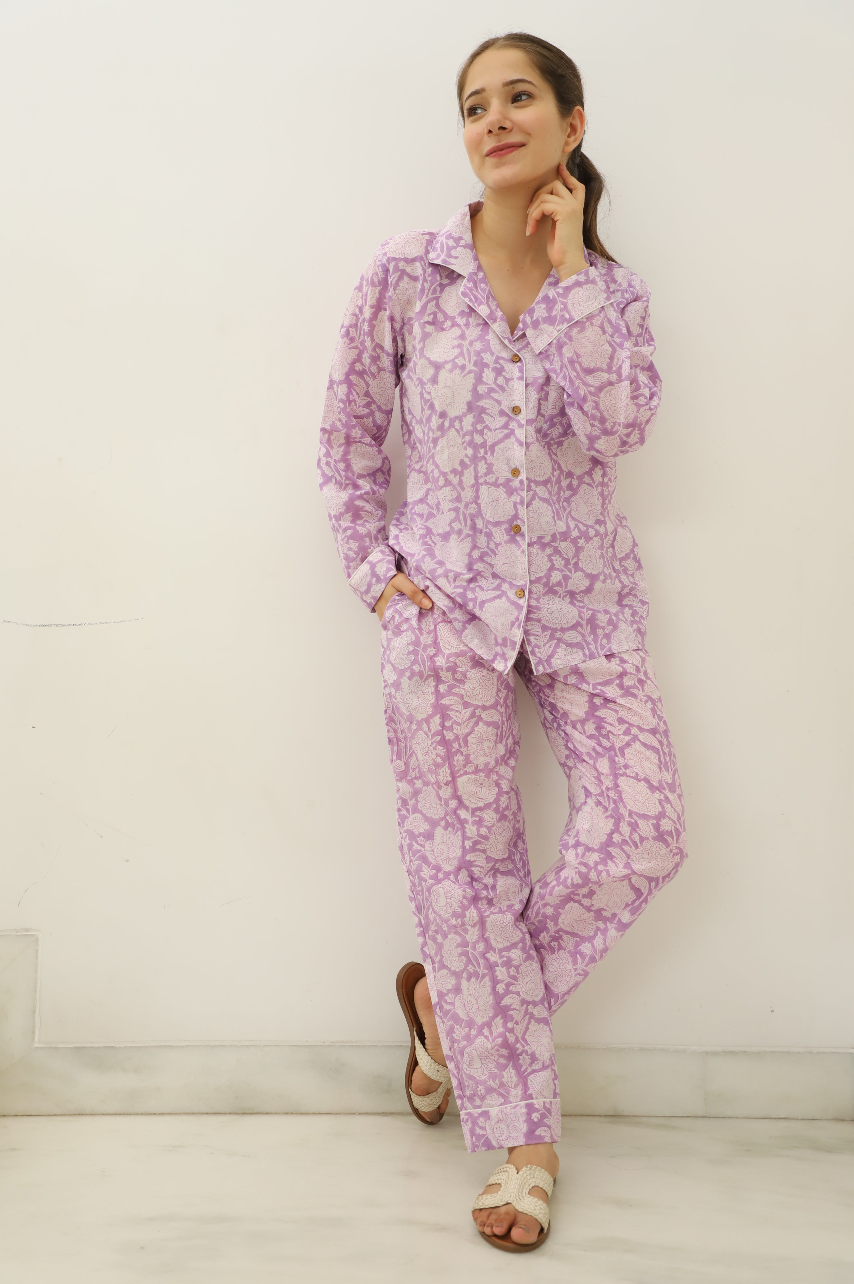 Lavender Lull Hand Block Full Jammies Set