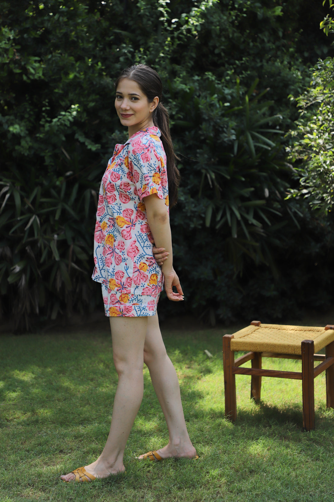 Petals Hand Block Printed Cotton Comfy Night Suit Short Set