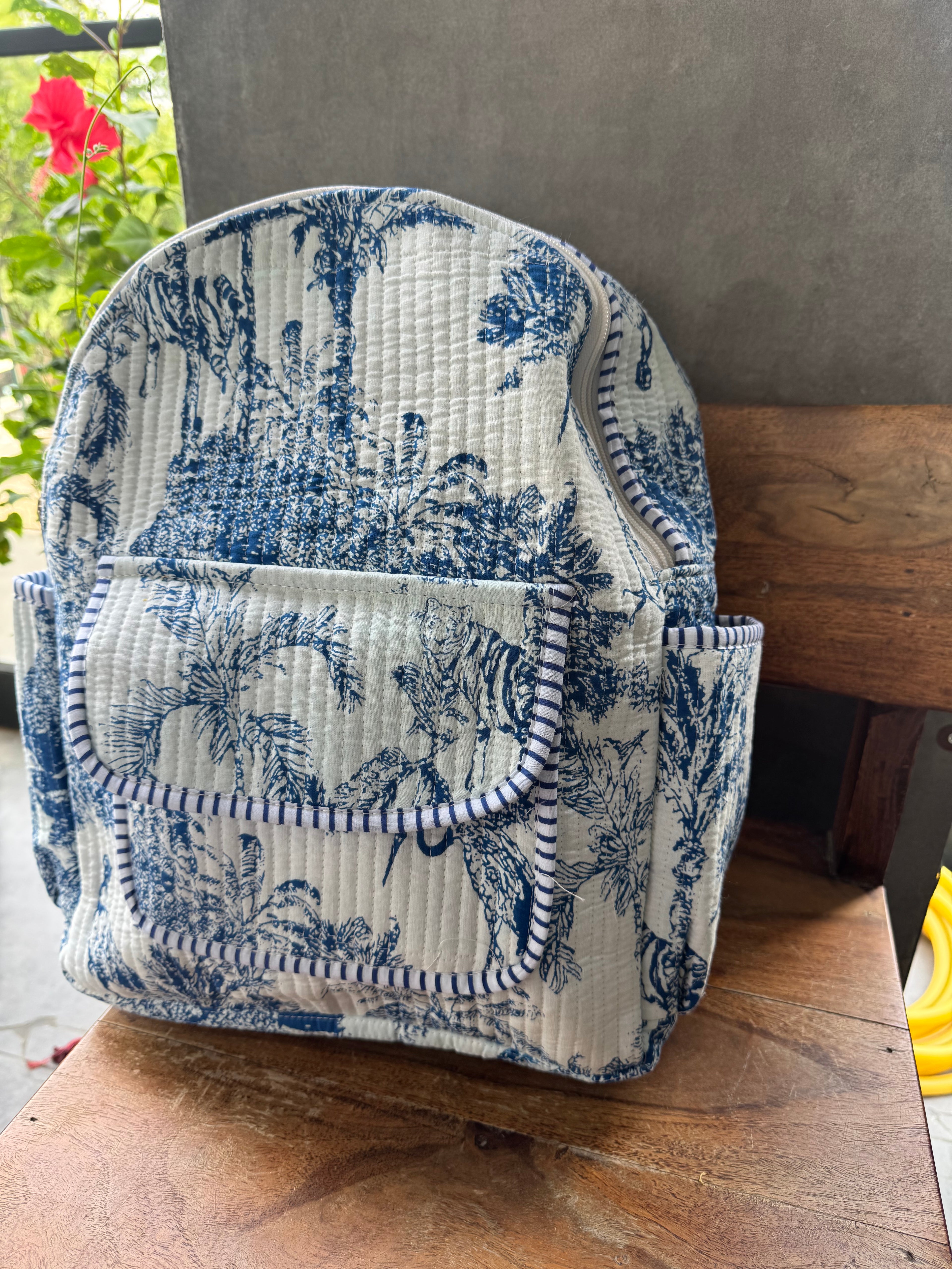 Blue Toile Backpack