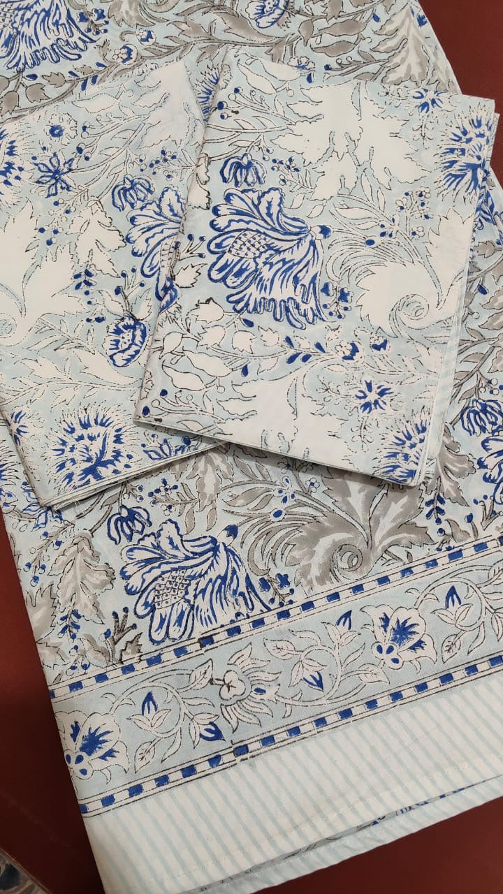 Blue floral motif Bedsheet