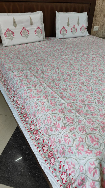 Sage &amp; pink Floral Bedsheet