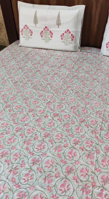 Sage &amp; pink Floral Bedsheet