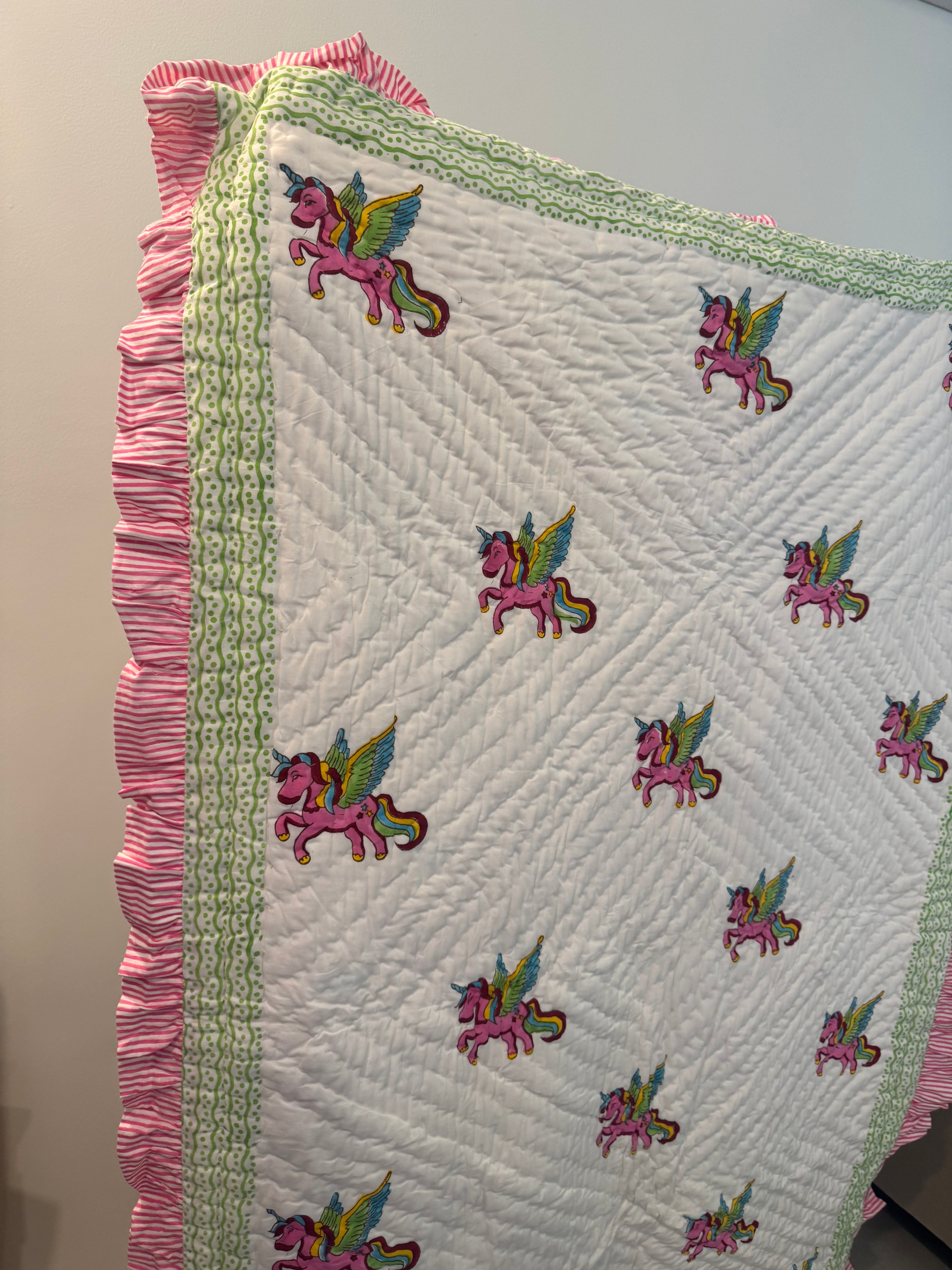 Unicorn Frill Reversible Baby Quilt | 0-5 years
