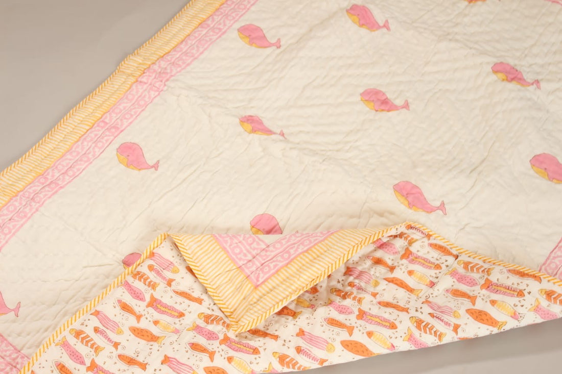 🐳 Pink Whale Wonders Reversible Baby Quilt | 0-4 years