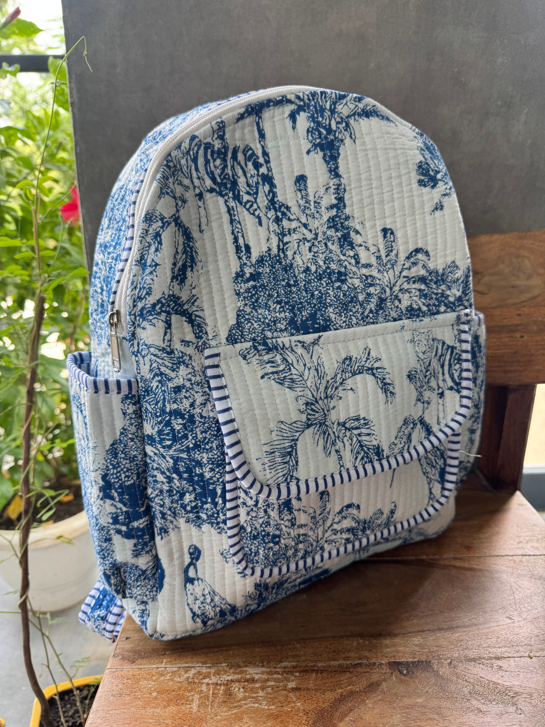 Blue Toile Backpack