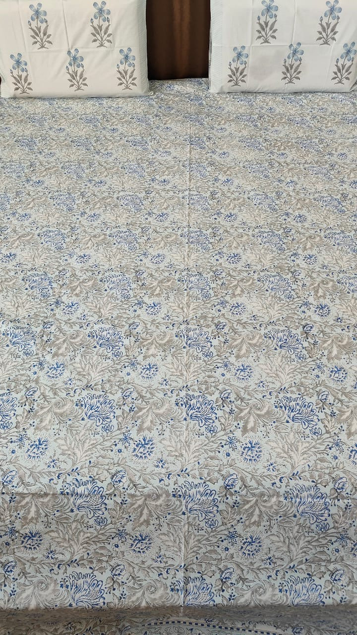 Blue floral motif Bedsheet