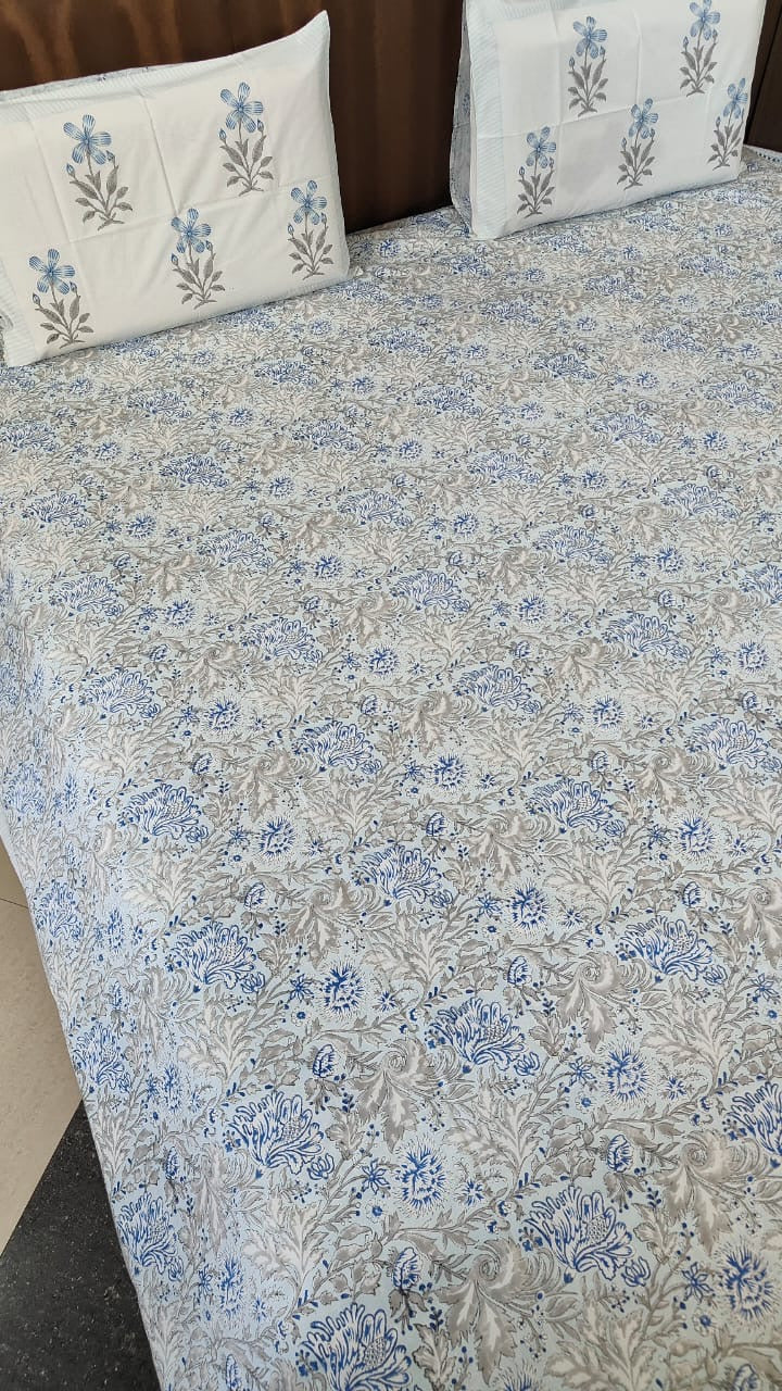 Blue floral motif Bedsheet