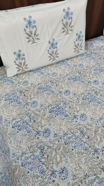 Blue floral motif Bedsheet