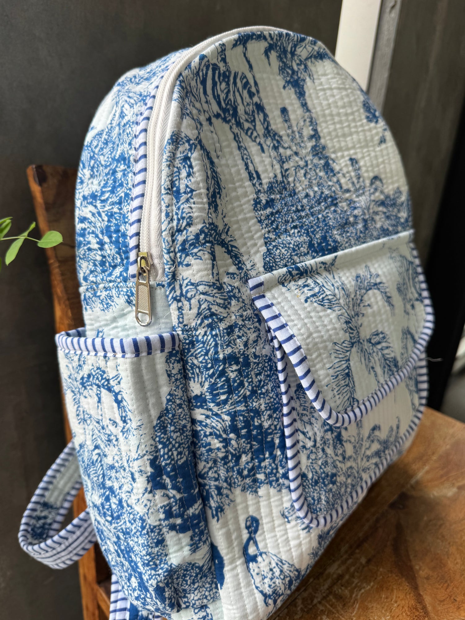 Blue Toile Backpack