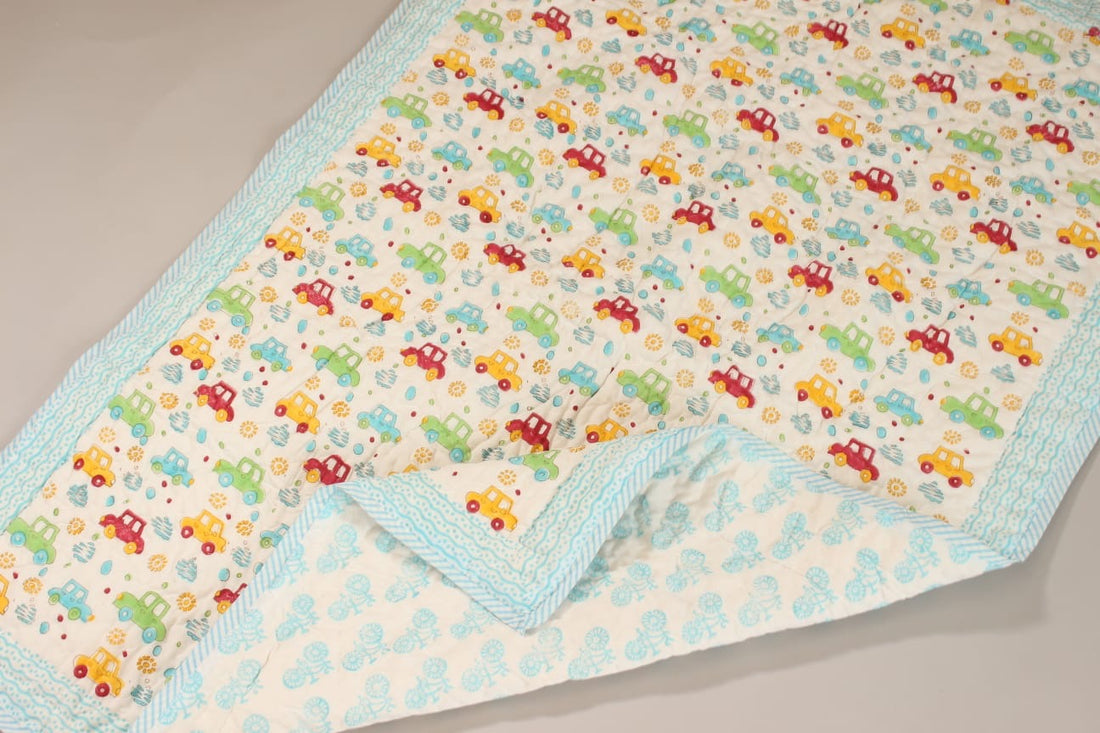 🚗 Little Wheels Reversible Baby Quilt | Mul cotton | 0-4 years