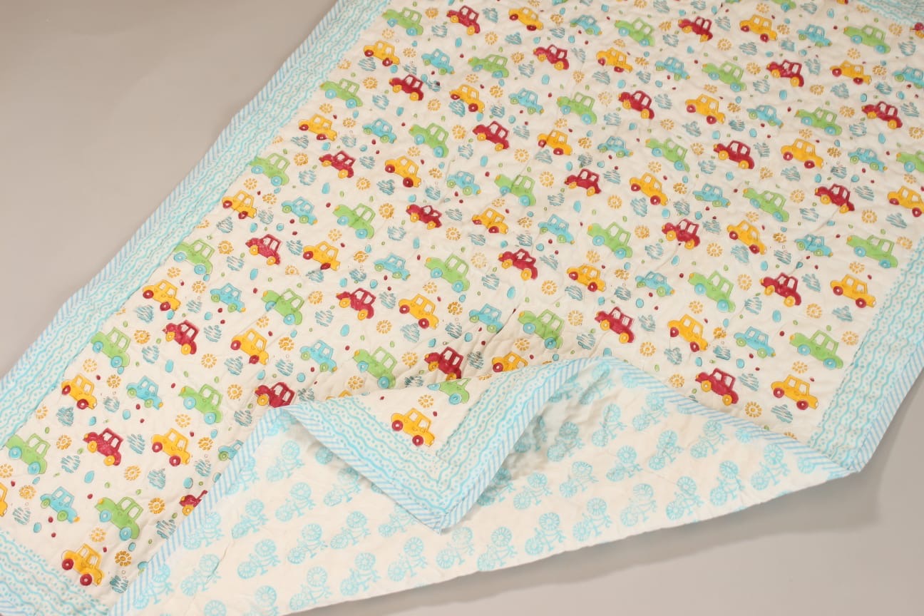 🚗 Little Wheels Reversible Baby Quilt | Mul cotton | 0-4 years
