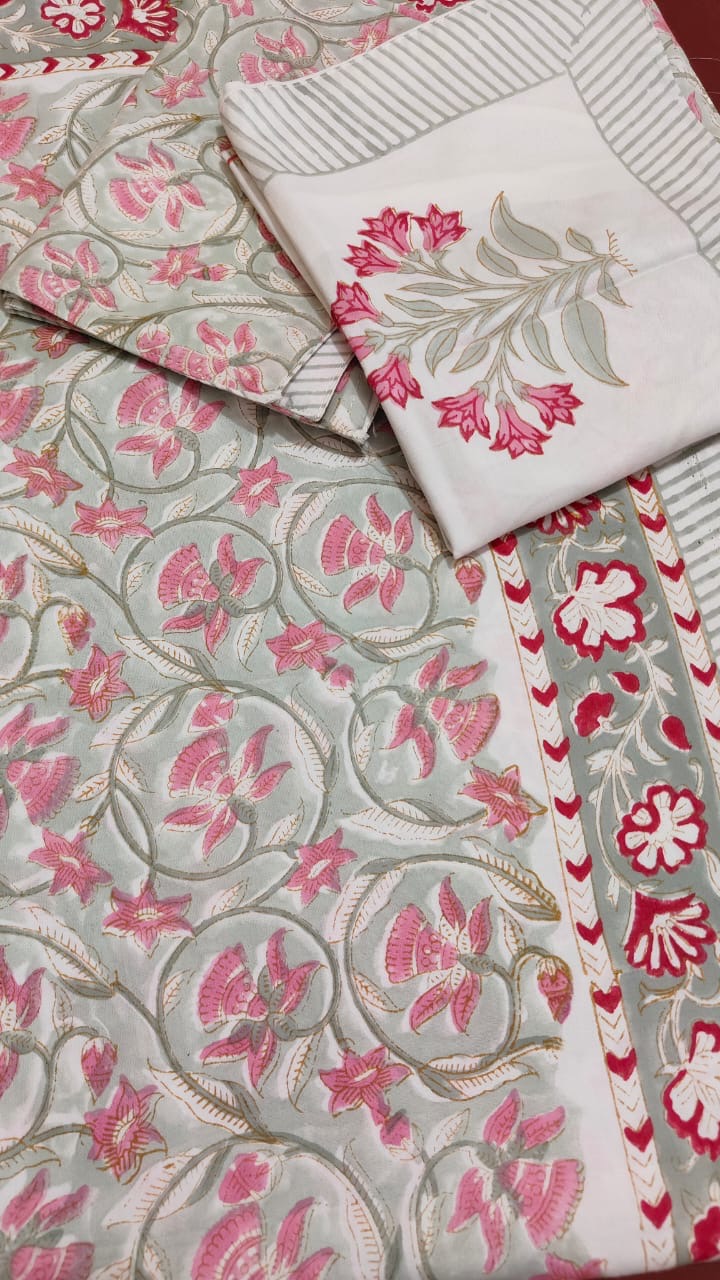Sage & pink Floral Bedsheet