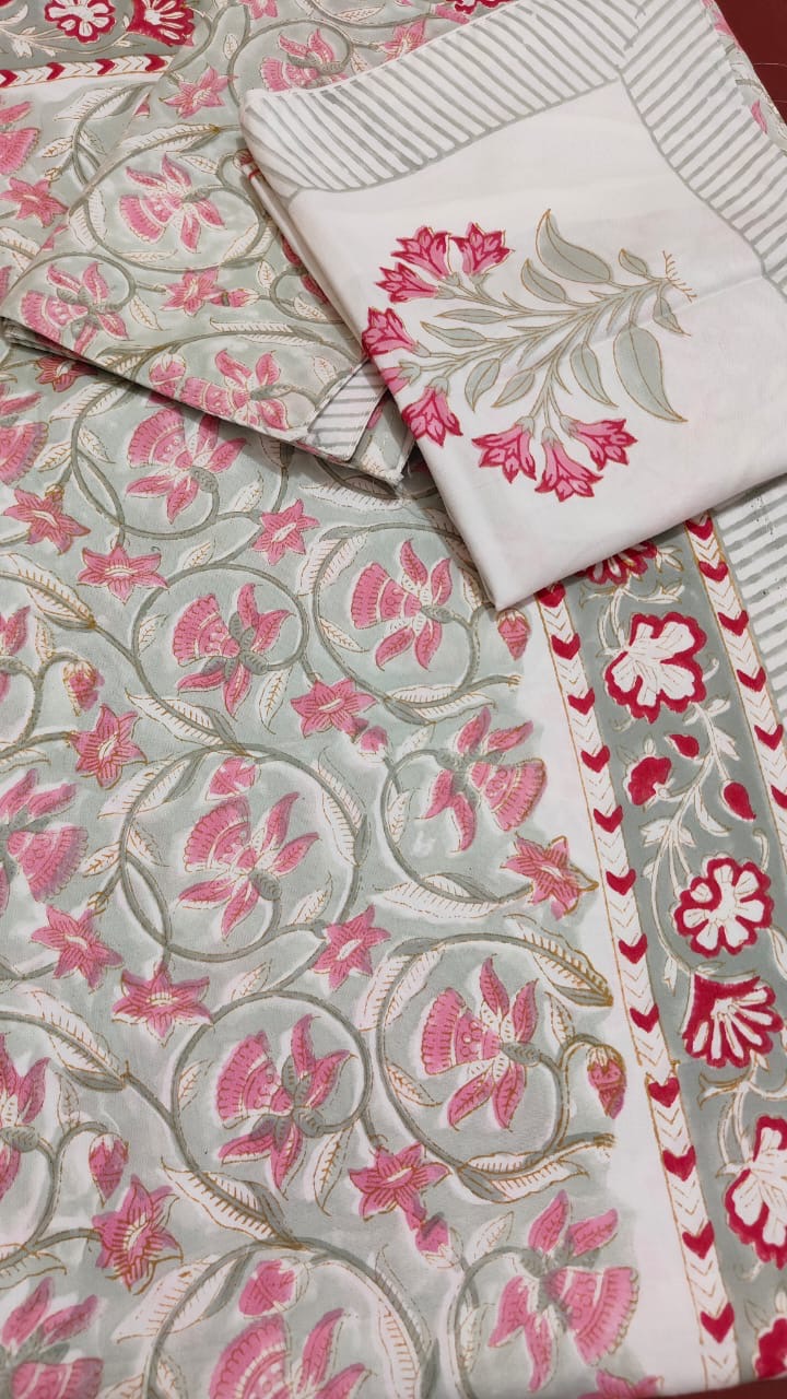 Sage &amp; pink Floral Bedsheet