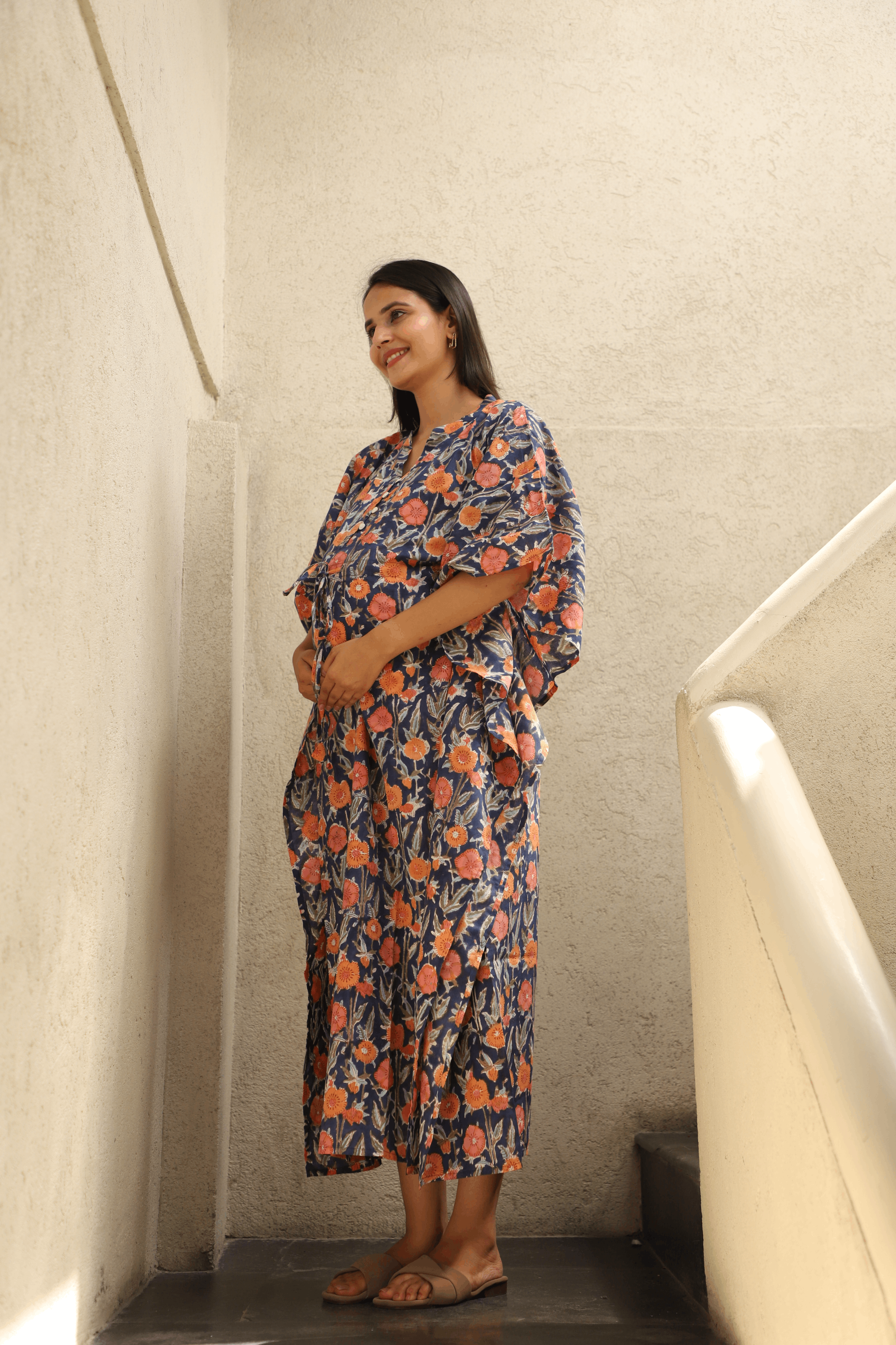 Indigo Bloom Feeding-Friendly Kaftan