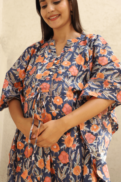 Indigo Bloom Feeding-Friendly Kaftan
