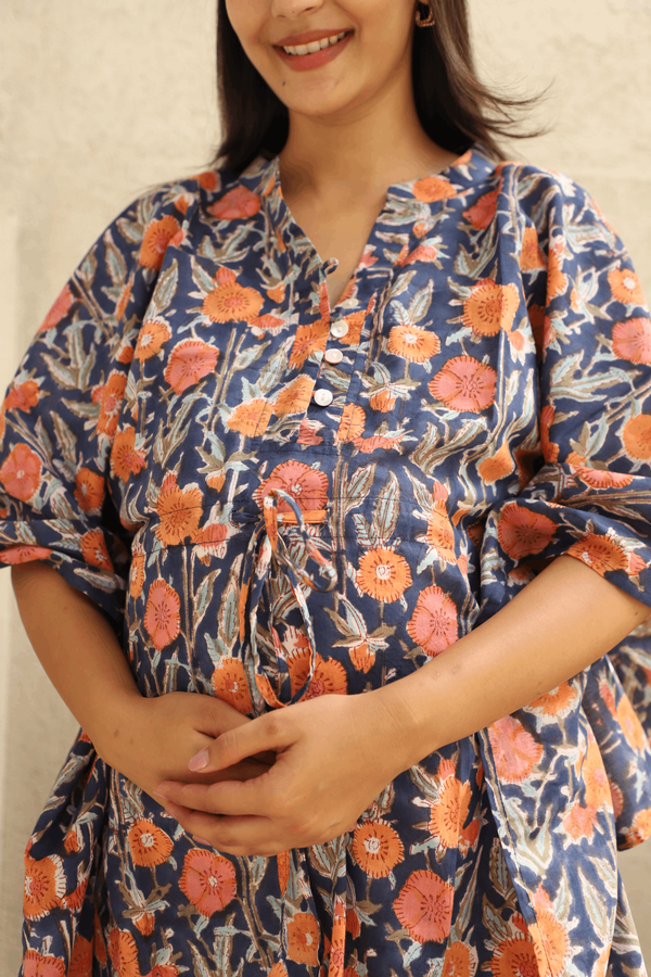 Indigo Bloom Feeding-Friendly Kaftan