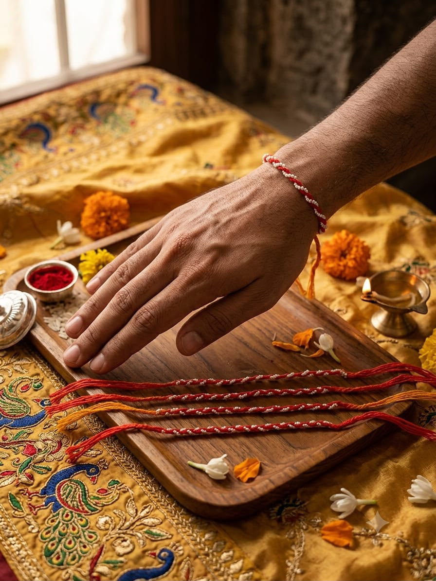 Classic Red &amp; White Beaded Rakhi