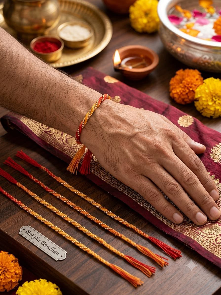 Traditional Golden Beaded Thread Rakhi