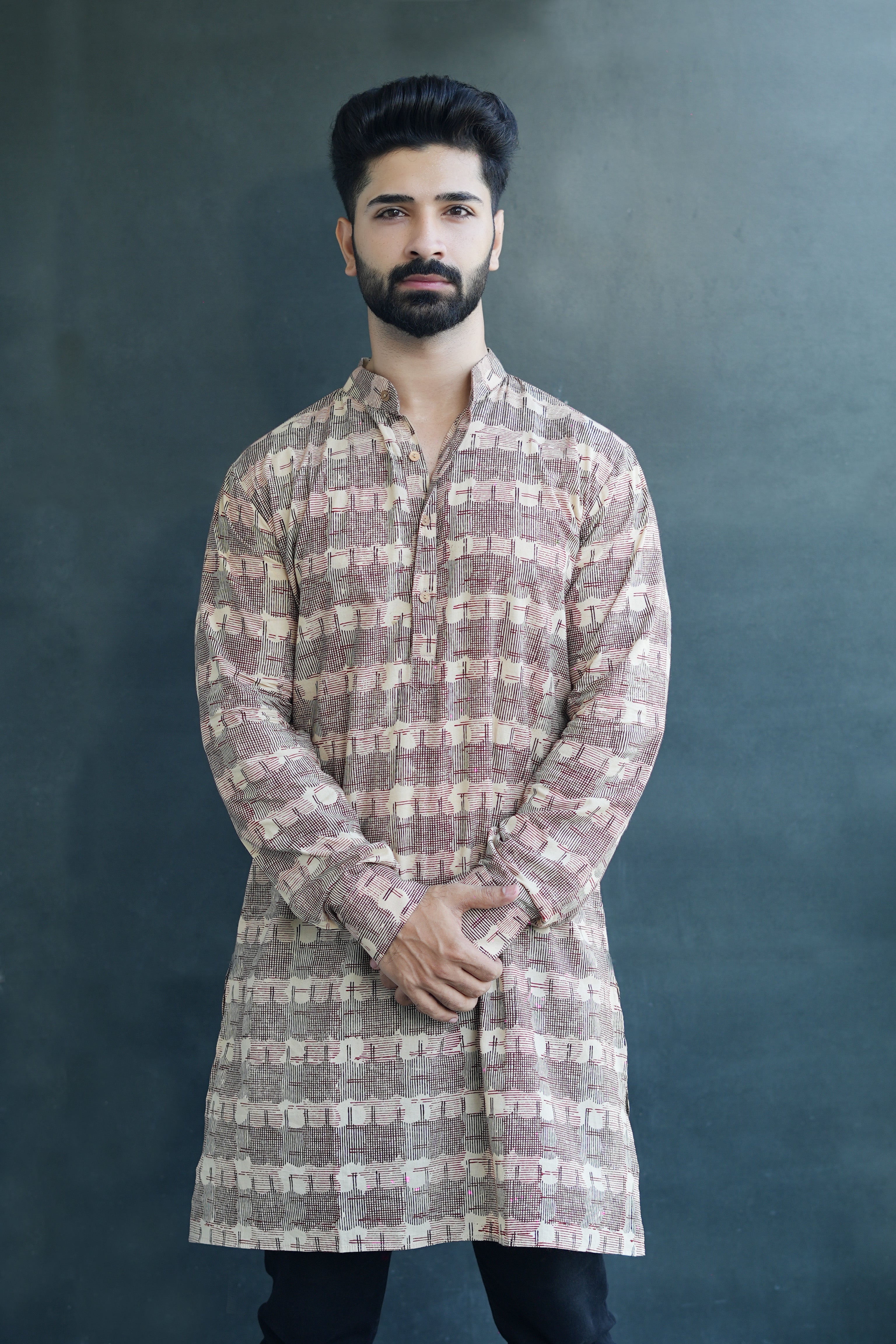 Cotton Kurta for Men | Handblock | Black