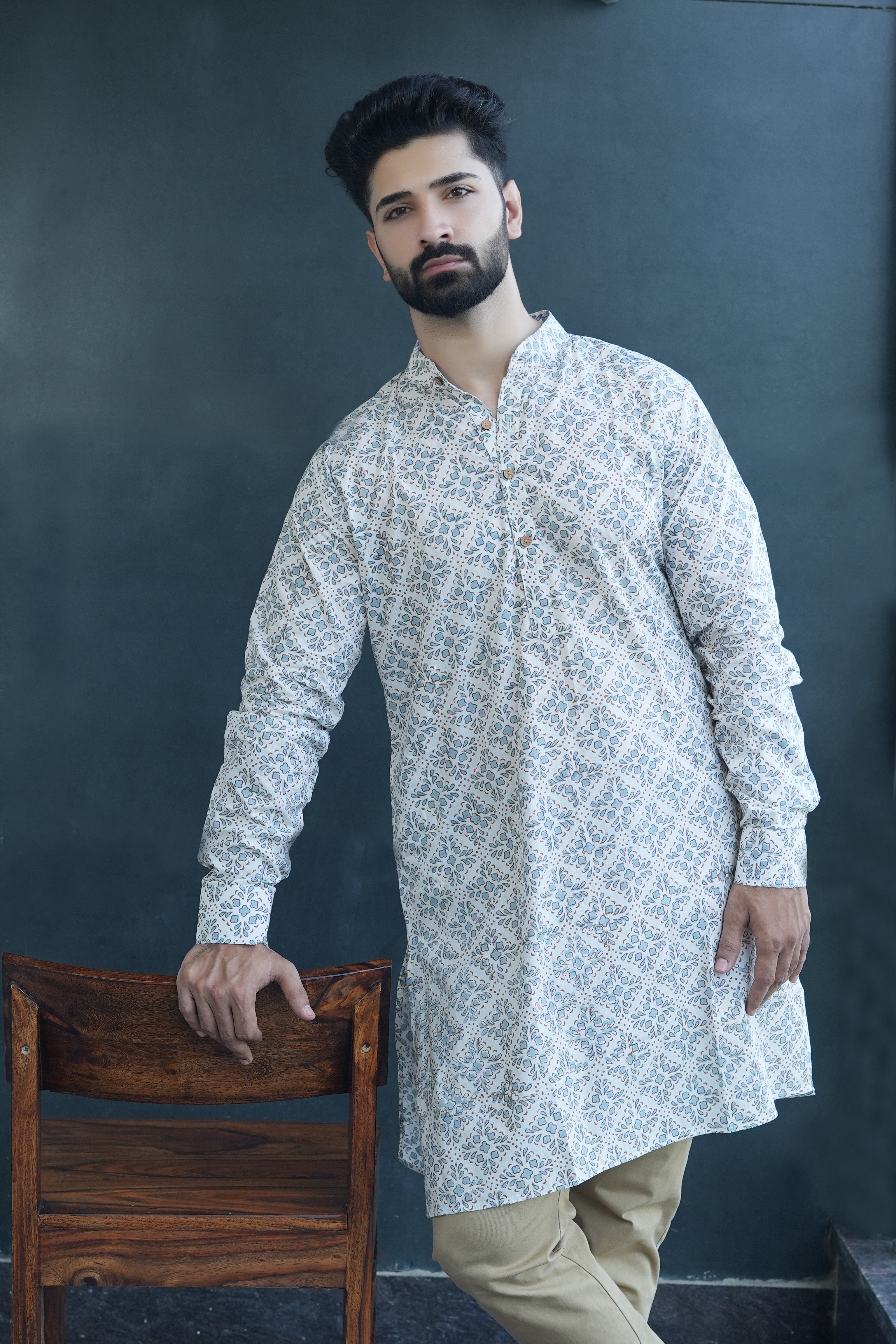 Cotton Kurta for Men | Handblock | Blue