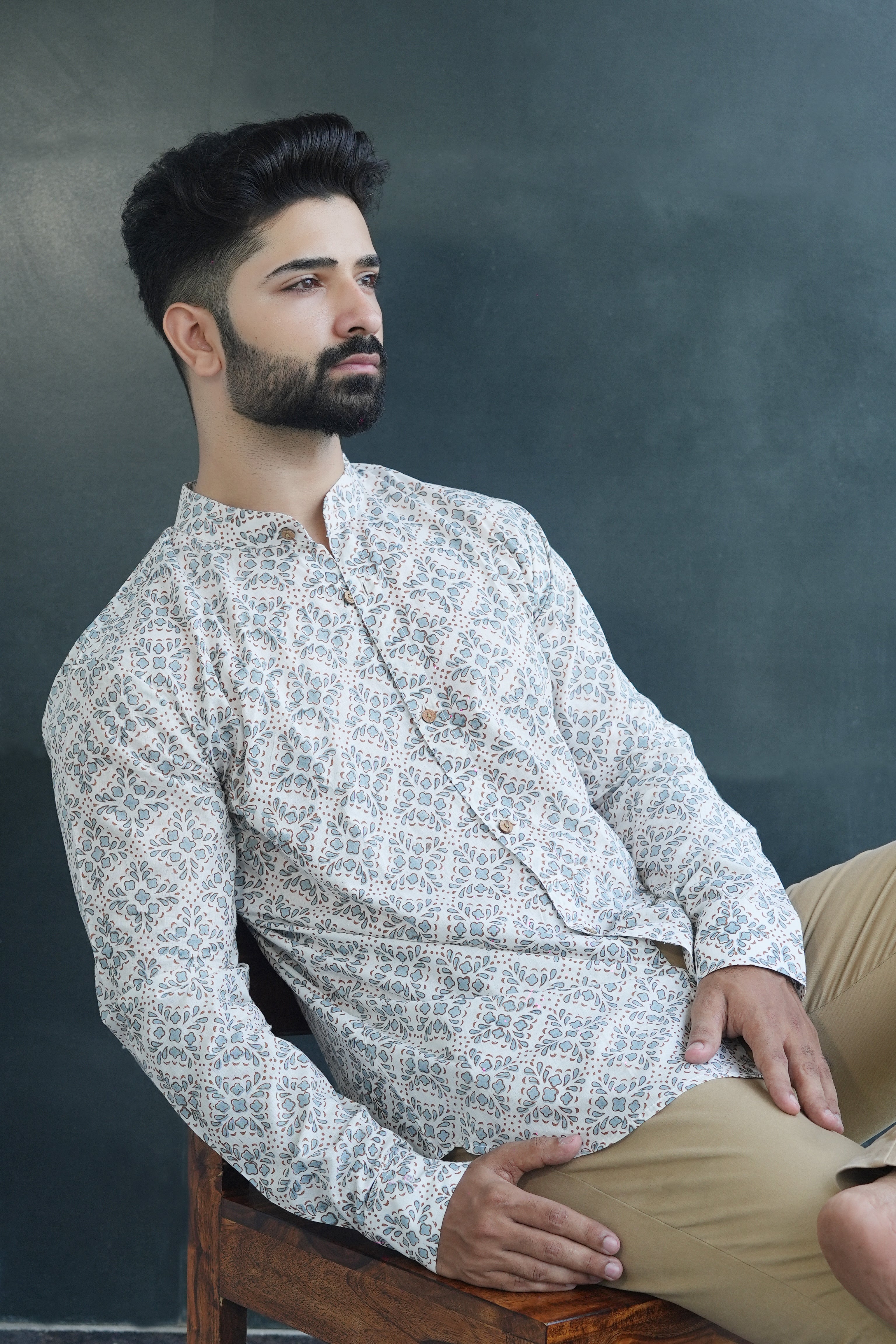 Cotton Kurta for Men | Handblock | Blue