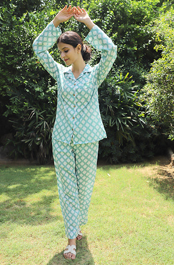 Madhubani Ikat Print Cotton  Full Jammies Set