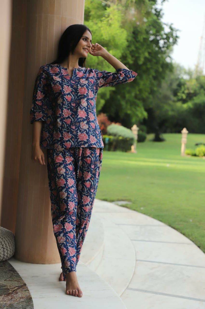 Paradise Hand Block Cotton Kurta Jammies