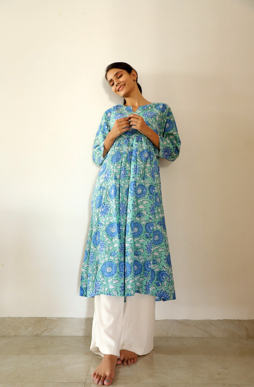 Arubani Hand Block Cotton Gathered Kurta