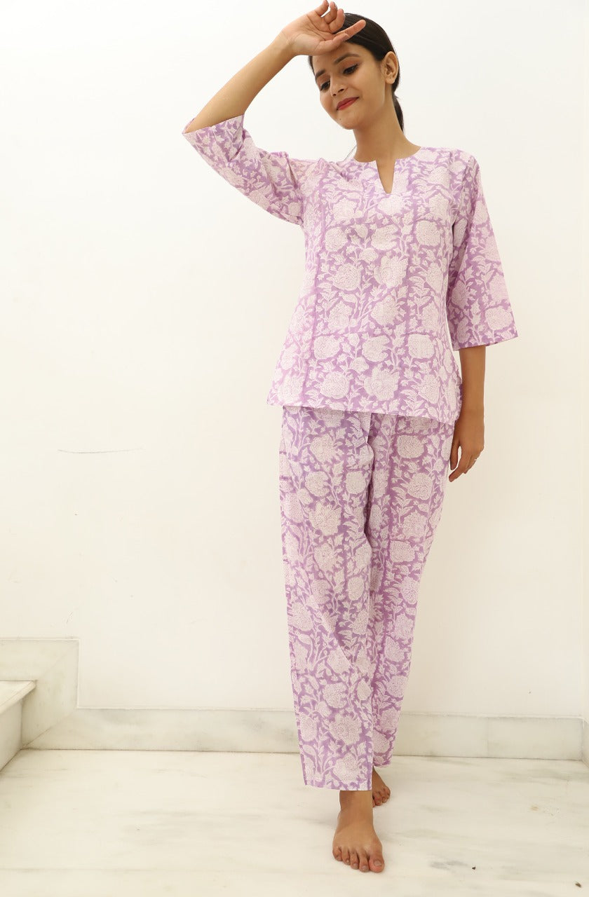 November Rain Hand Block Cotton Kurta Jammies