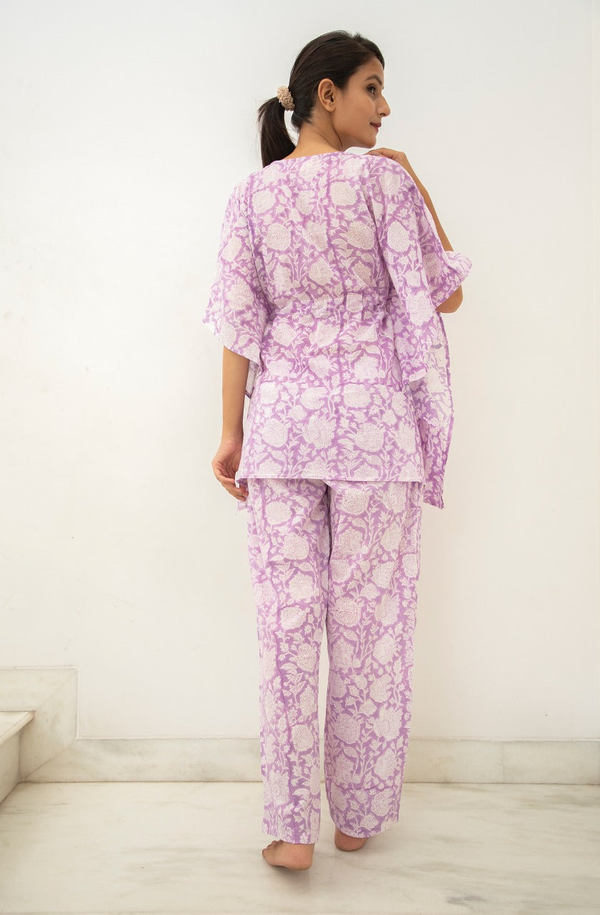 Dandelion Hand Block Cotton Kaftan Jammies