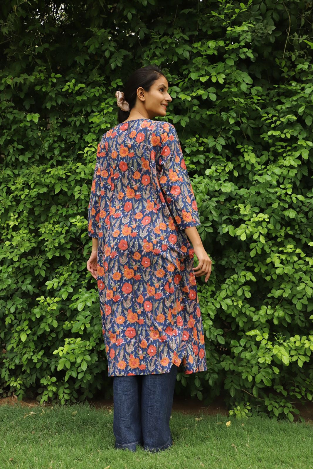 Sacred Lily Hand Block Gathered Kurta