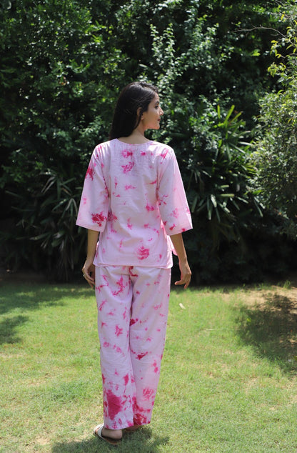 Warm Love Pink Tie dye Cotton Kurta Jammies 2 pc SET