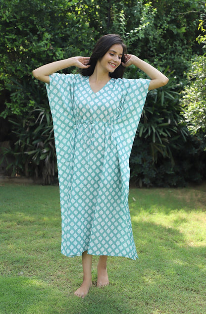 Whimsical IKAT Print Cotton Ankle Length Kaftan