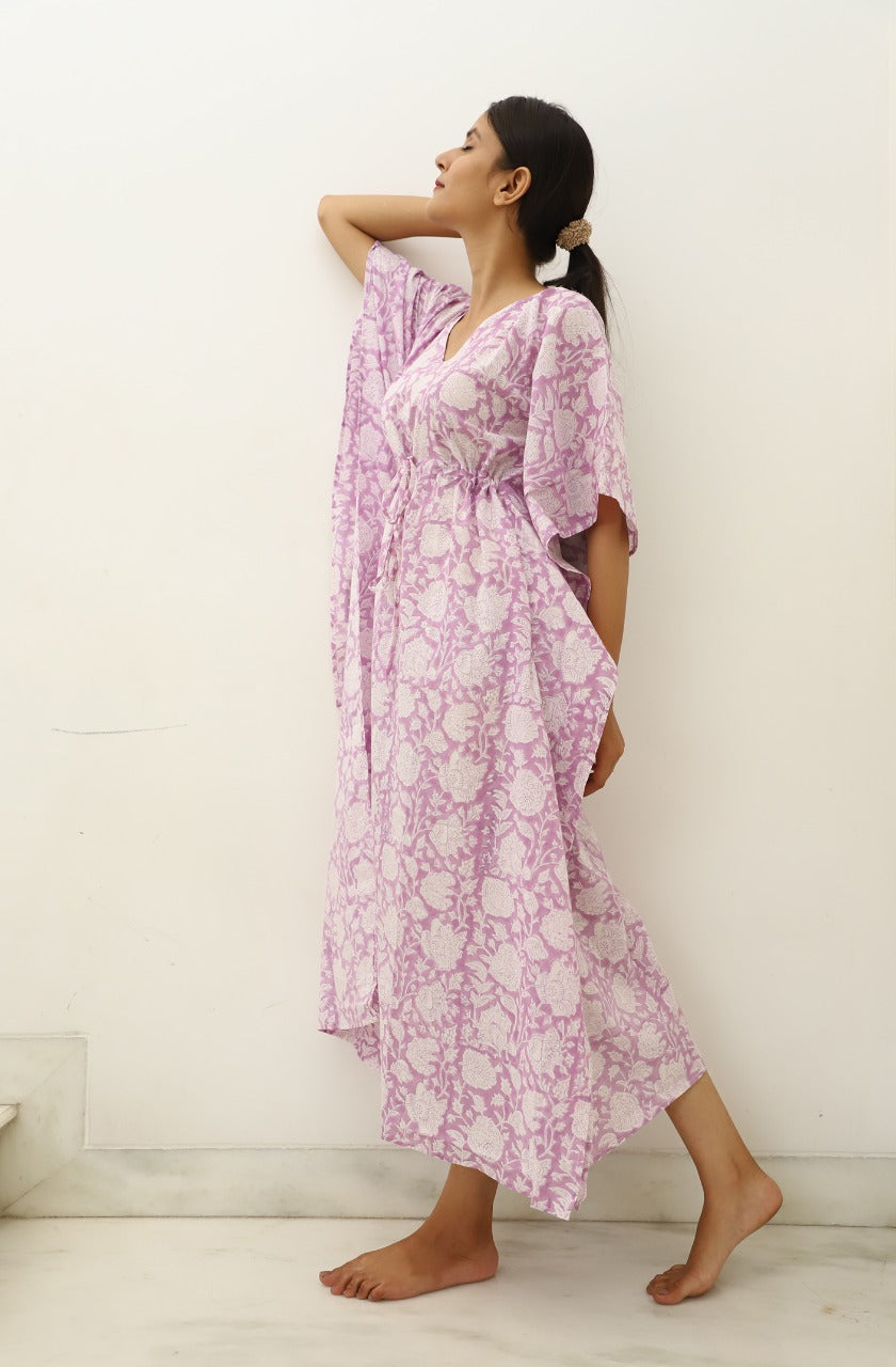 Poppy Hand Block Printed Cotton Ankle Length Kaftan