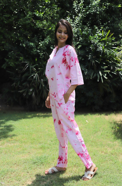 Warm Love Pink Tie dye Cotton Kurta Jammies 2 pc SET