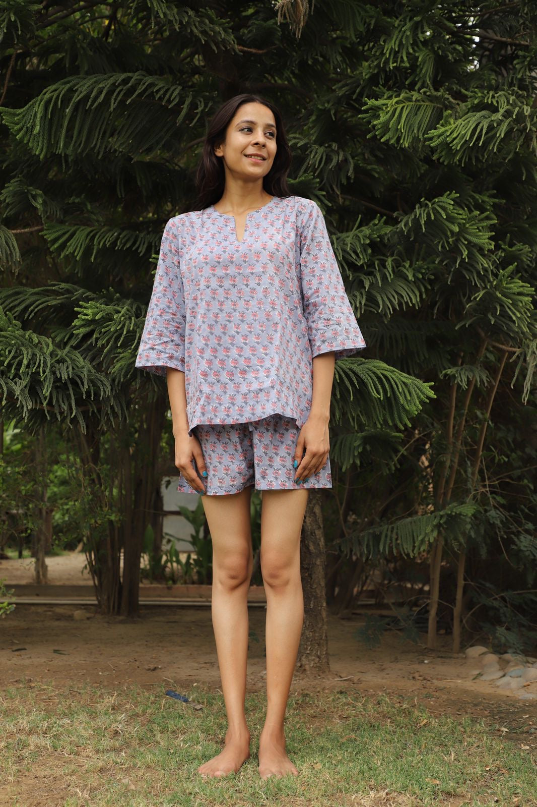 The Dawn Hand Block Cotton Kurta Short Set