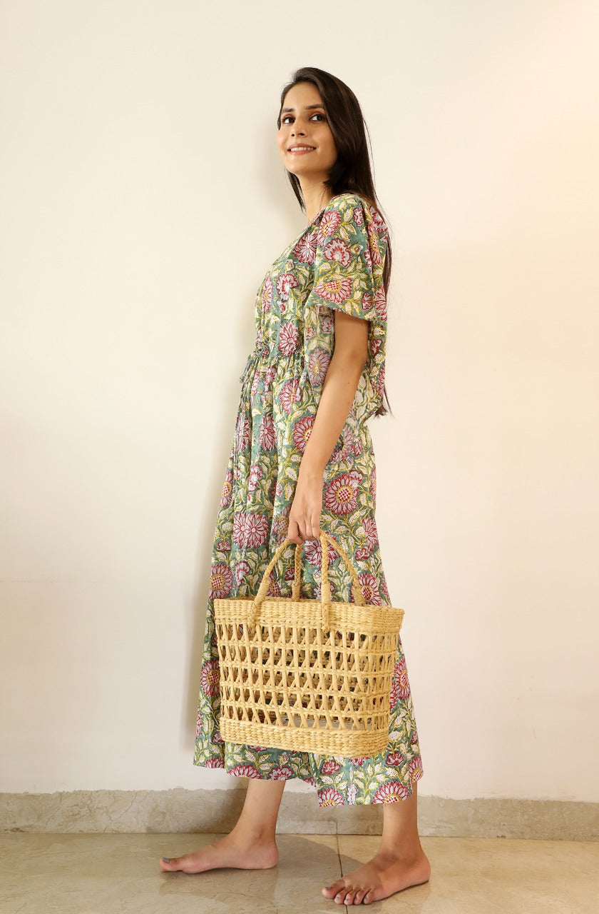 Siya Hand Block printed Cotton Ankle length Kaftan