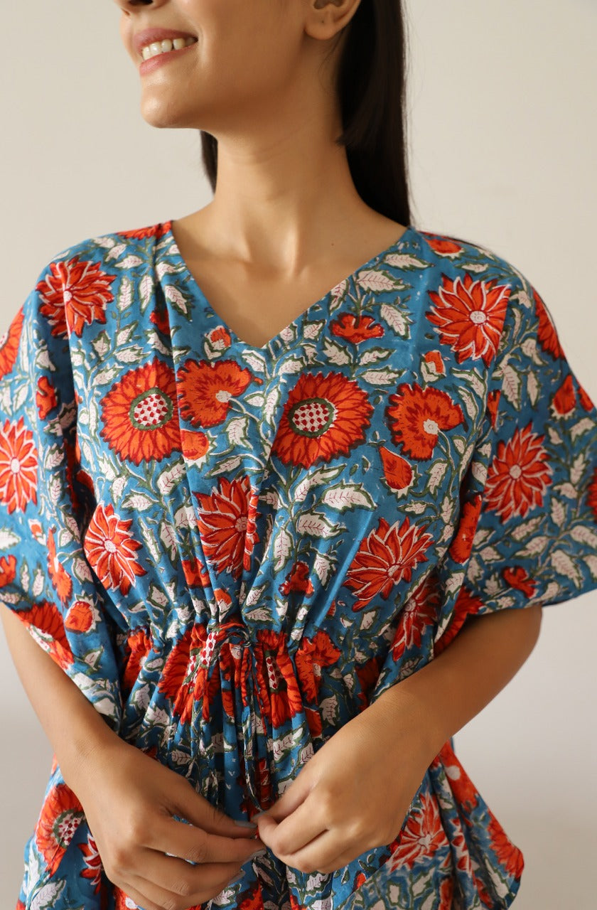 Rachael Hand Block Printed Kaftan Pyjama Set