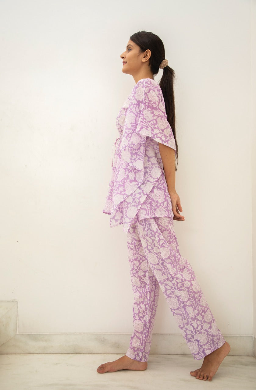 Dandelion Hand Block Cotton Kaftan Jammies