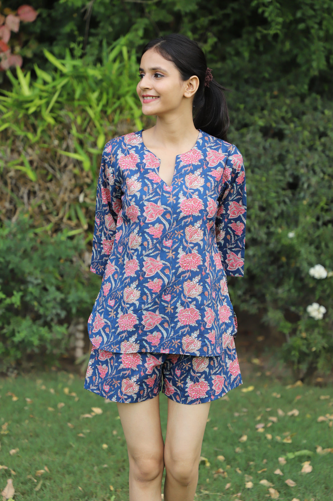 La La Land Hand Block Cotton Kurta Shorts Set