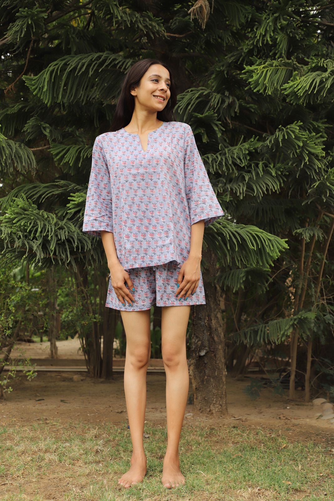 The Dawn Hand Block Cotton Kurta Short Set