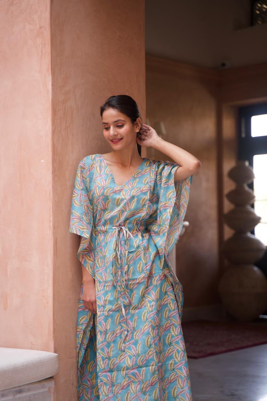 Kylie Hand Block Cotton Kaftan